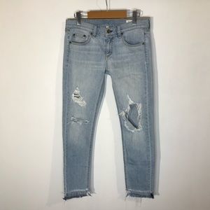 rag & bone Light Wash Distressed Ankle Jeans
